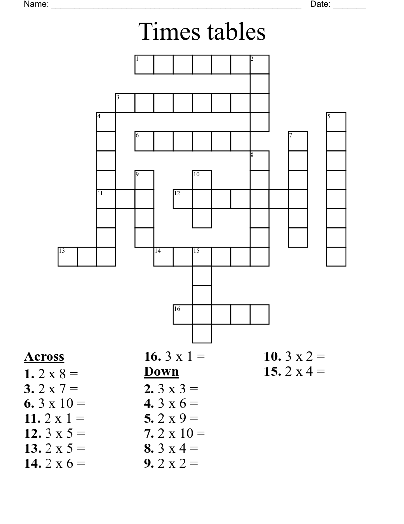 Times tables  Crossword