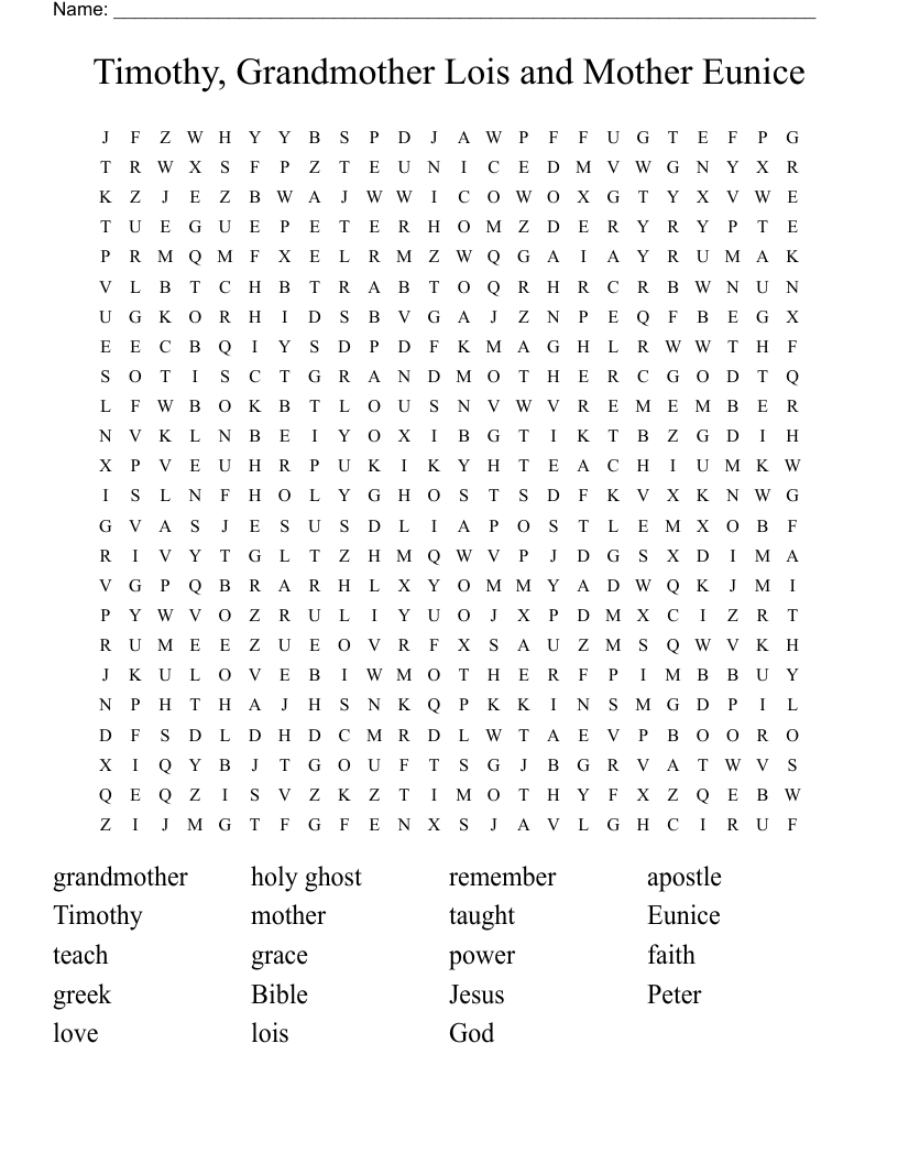 Timothy, Grandmother Lois and Mother Eunice Word Search