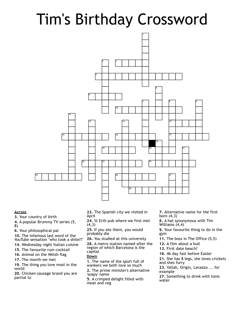 Tim's Birthday Crossword