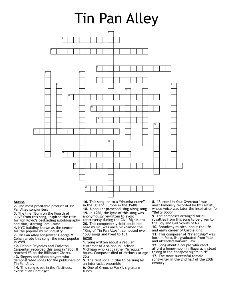 Tin Pan Alley Crossword