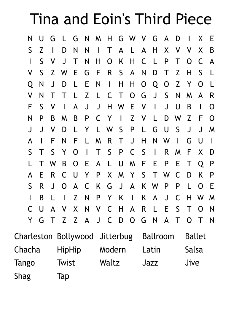 Tina and Eoin's Third Piece Word Search