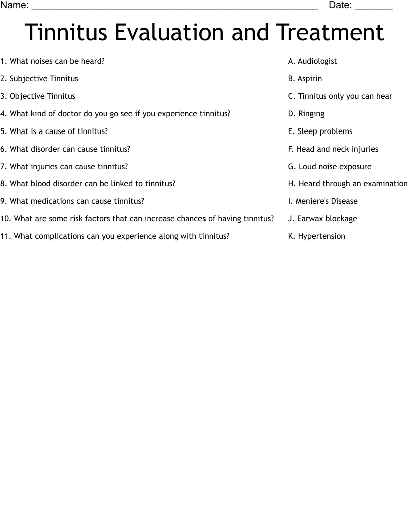 Tinnitus Evaluation and Treatment  Worksheet