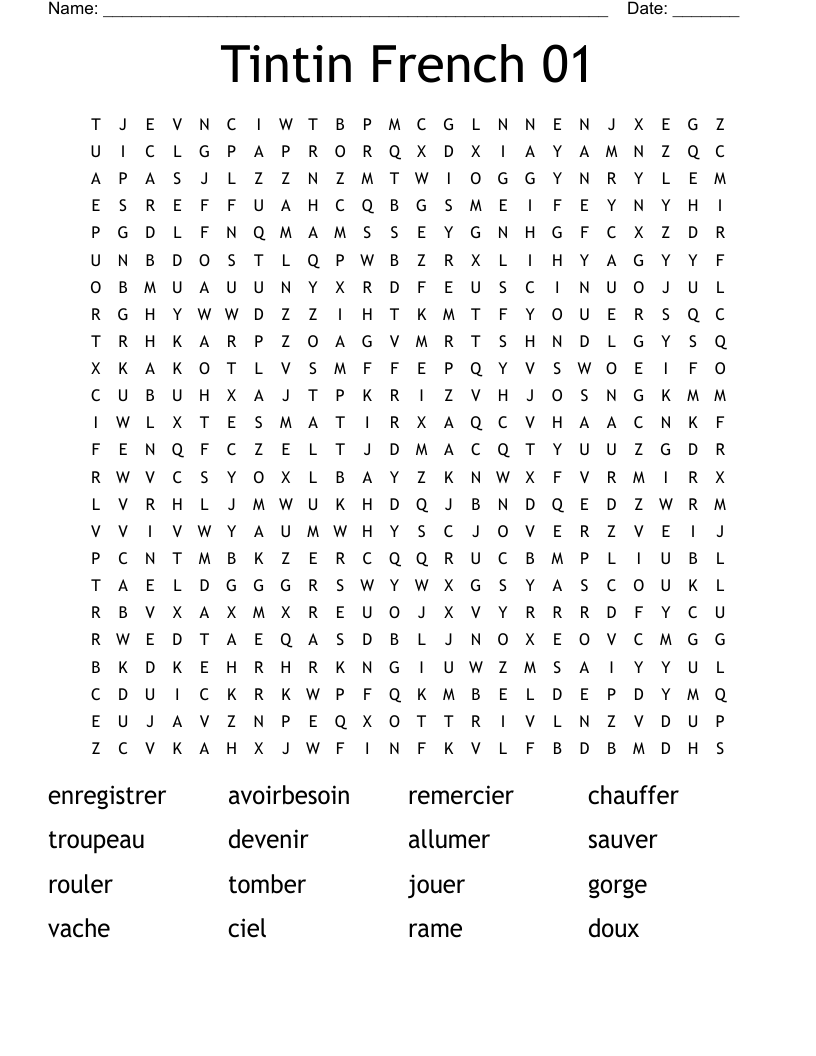 Tintin French 01 Word Search