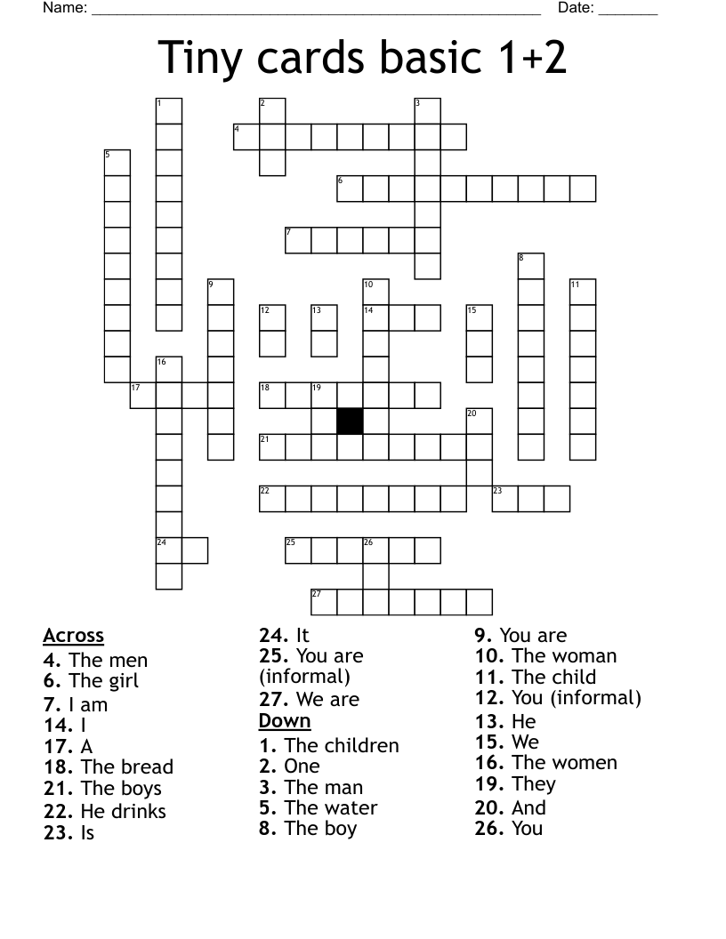 Tiny cards basic 1+2 Crossword