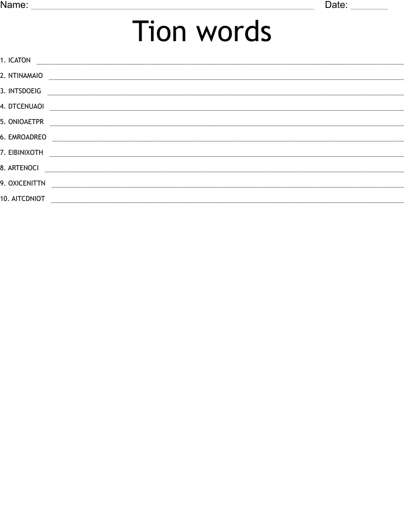 Tion words Word Scramble