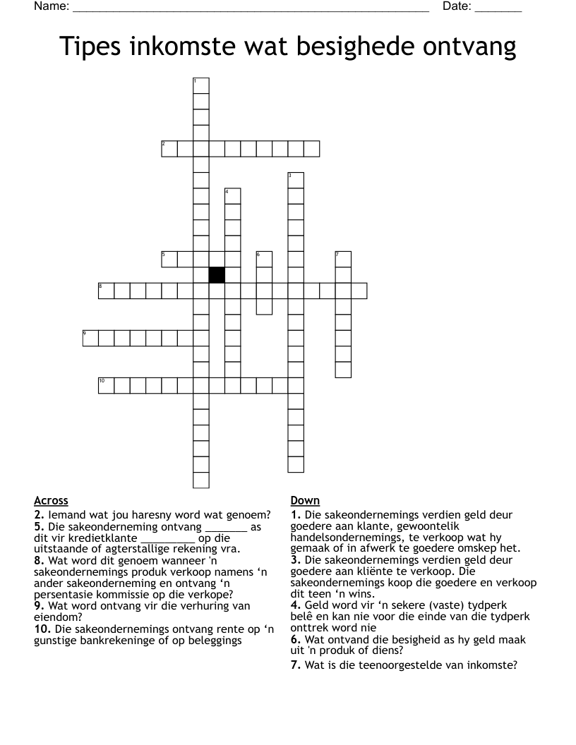 Tipes inkomste wat besighede ontvang Crossword