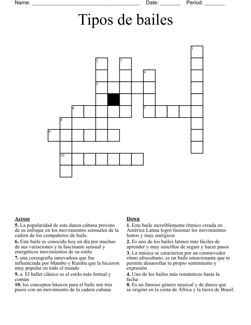 Tipos de bailes Crossword