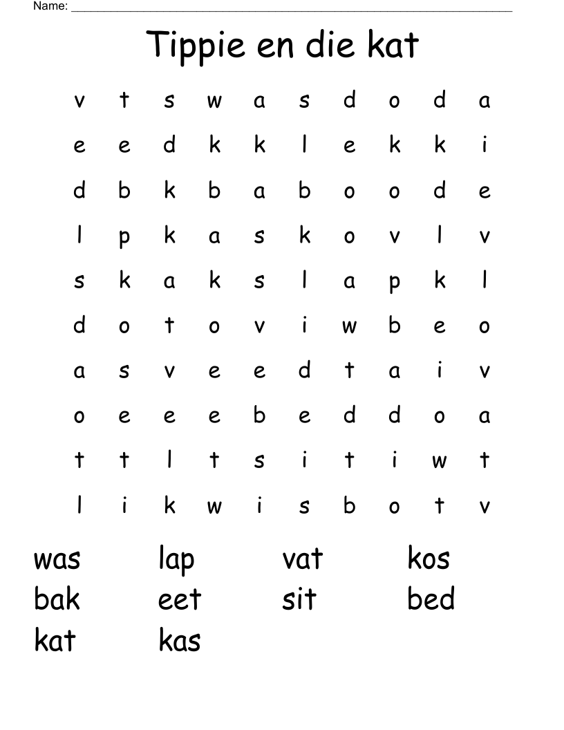 Tippie en die kat Word Search