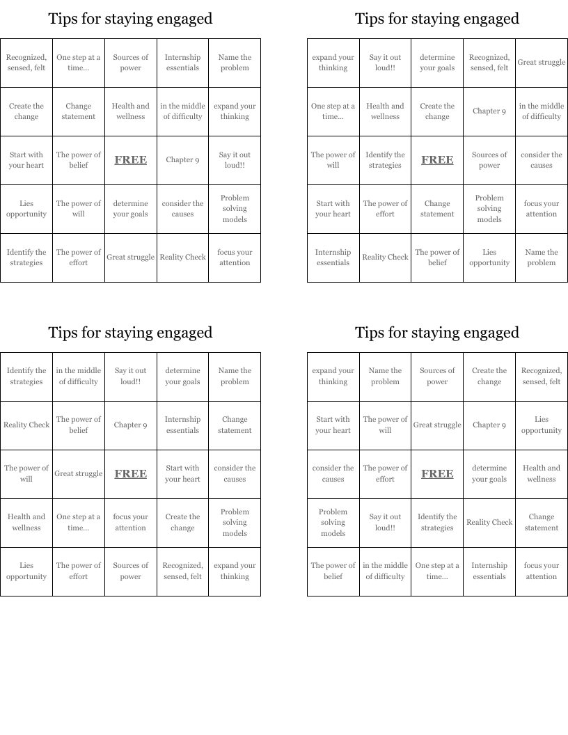 Tips for staying engaged Bingo Cards