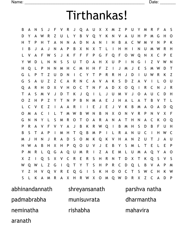 Tirthankas! Word Search