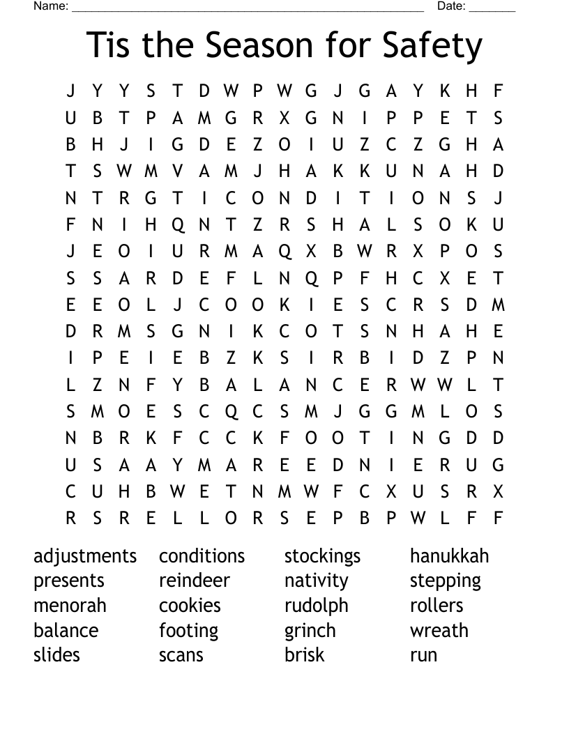 Tis the Season for Safety Word Search