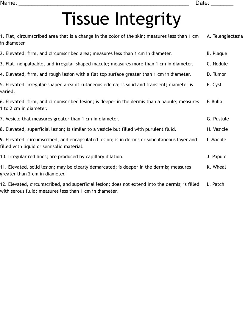 Tissue Integrity Worksheet