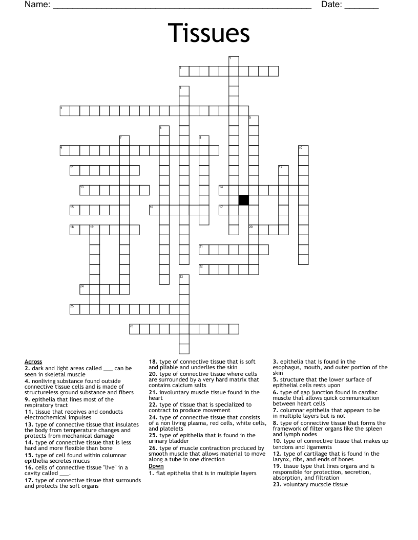 Tissues Crossword