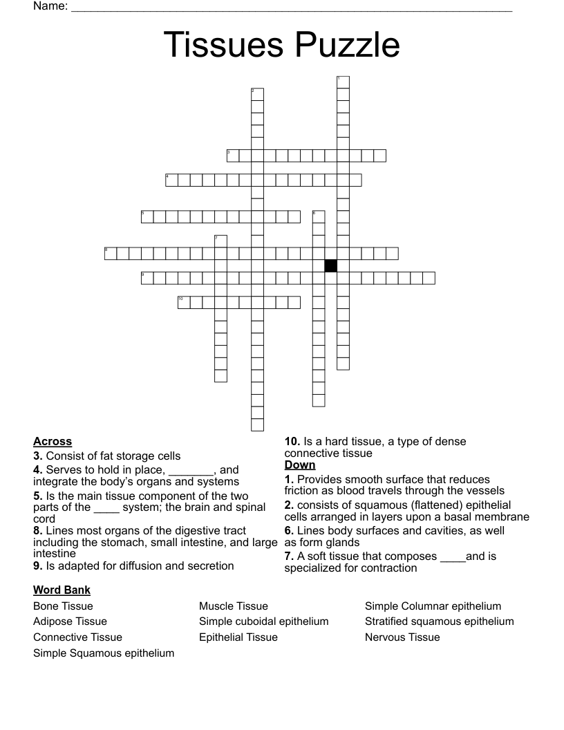 Tissues Puzzle Crossword