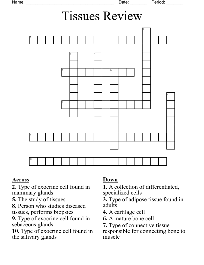 Tissues Review  Crossword