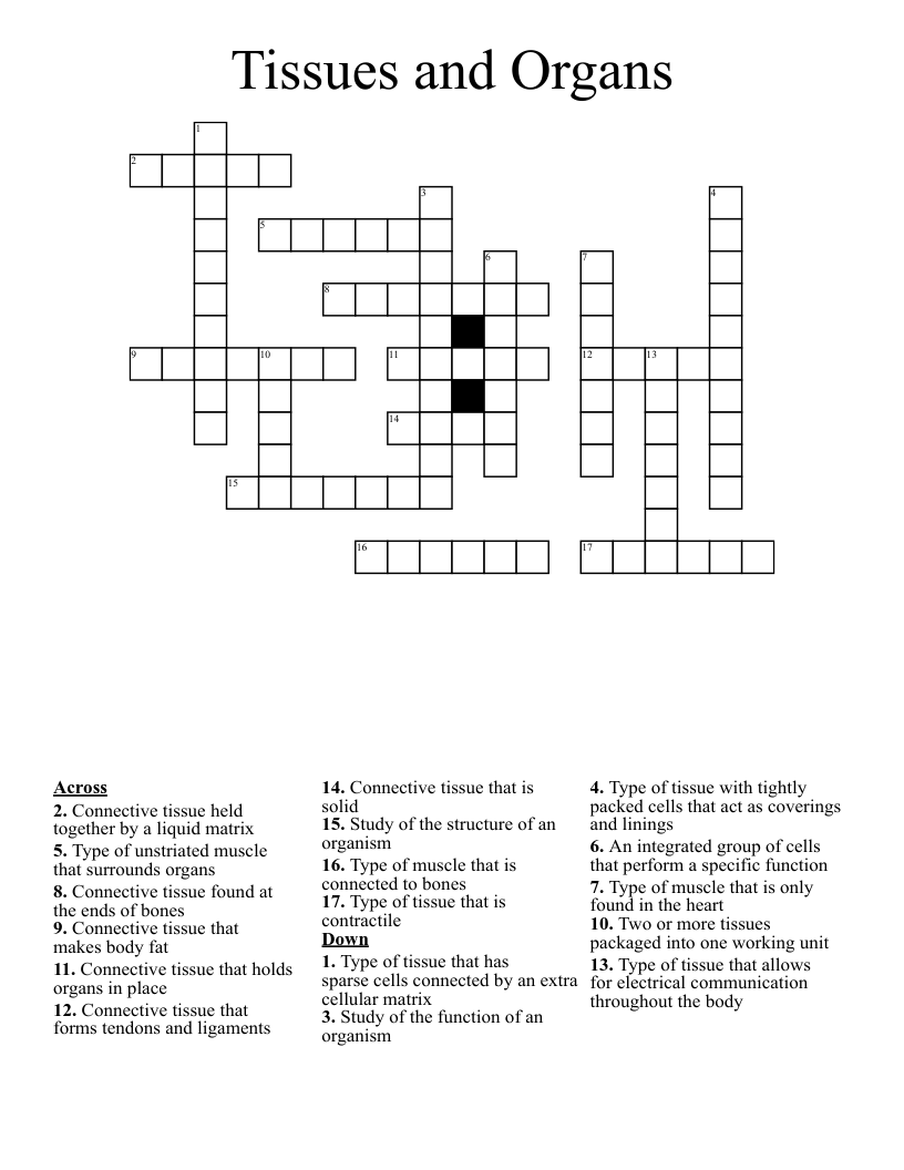 Tissues and Organs Crossword