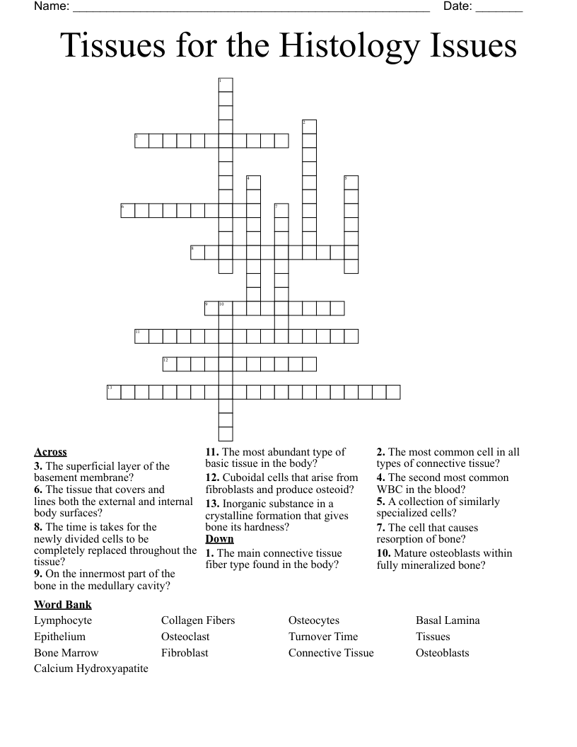 Tissues for the Histology Issues Crossword
