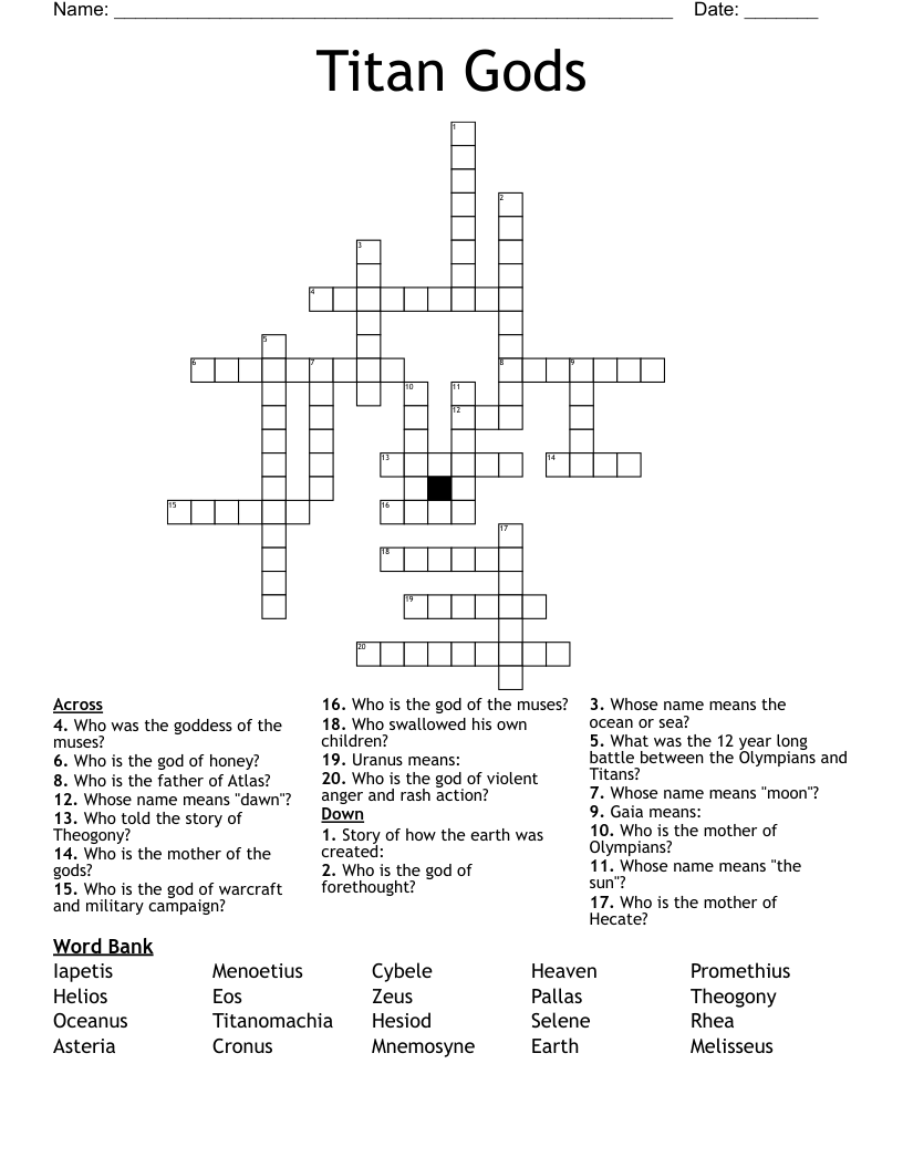 Titan Gods Crossword