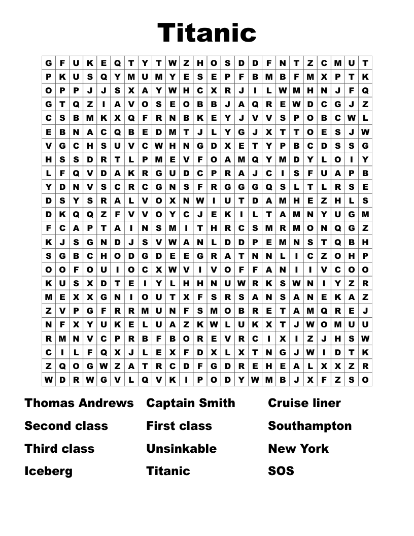Titanic Word Search