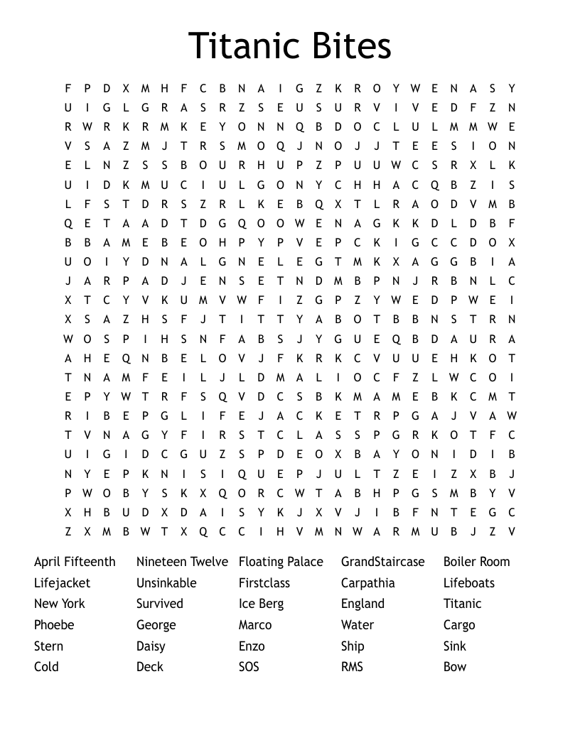 Titanic Bites Word Search