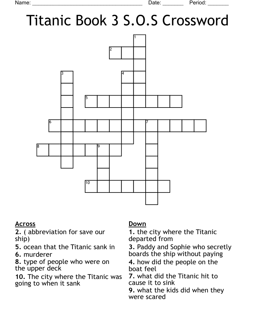 Titanic Book 3 S.O.S Crossword