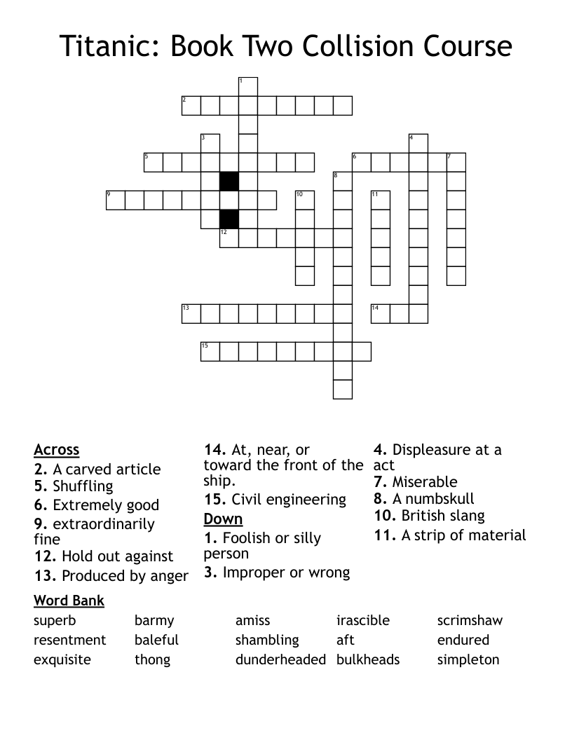 Titanic: Book Two Collision Course Crossword