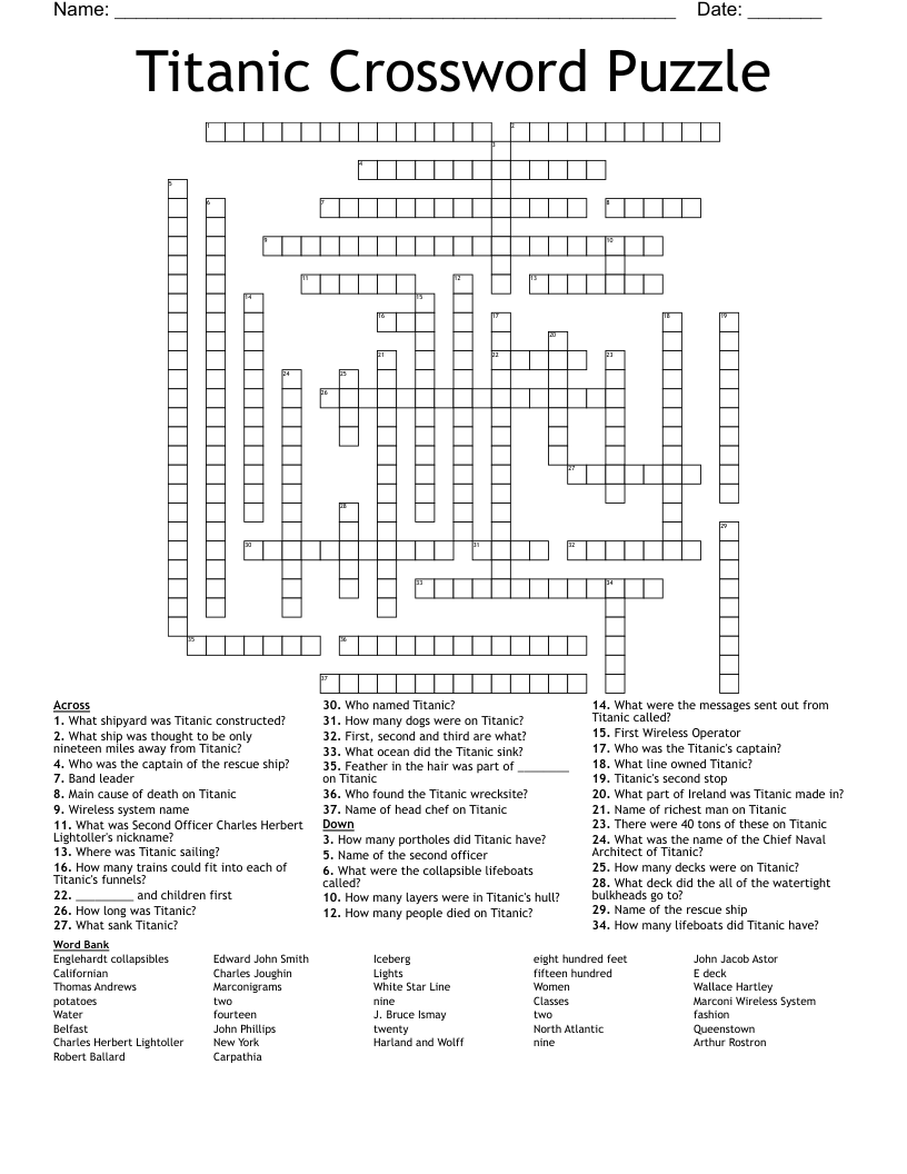 Titanic Crossword Puzzle