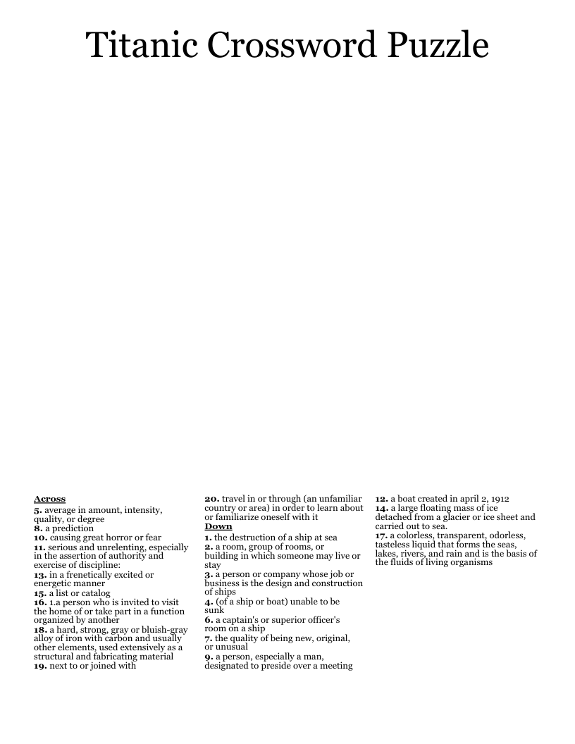 Titanic Crossword Puzzle