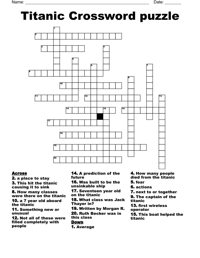 Titanic Crossword puzzle