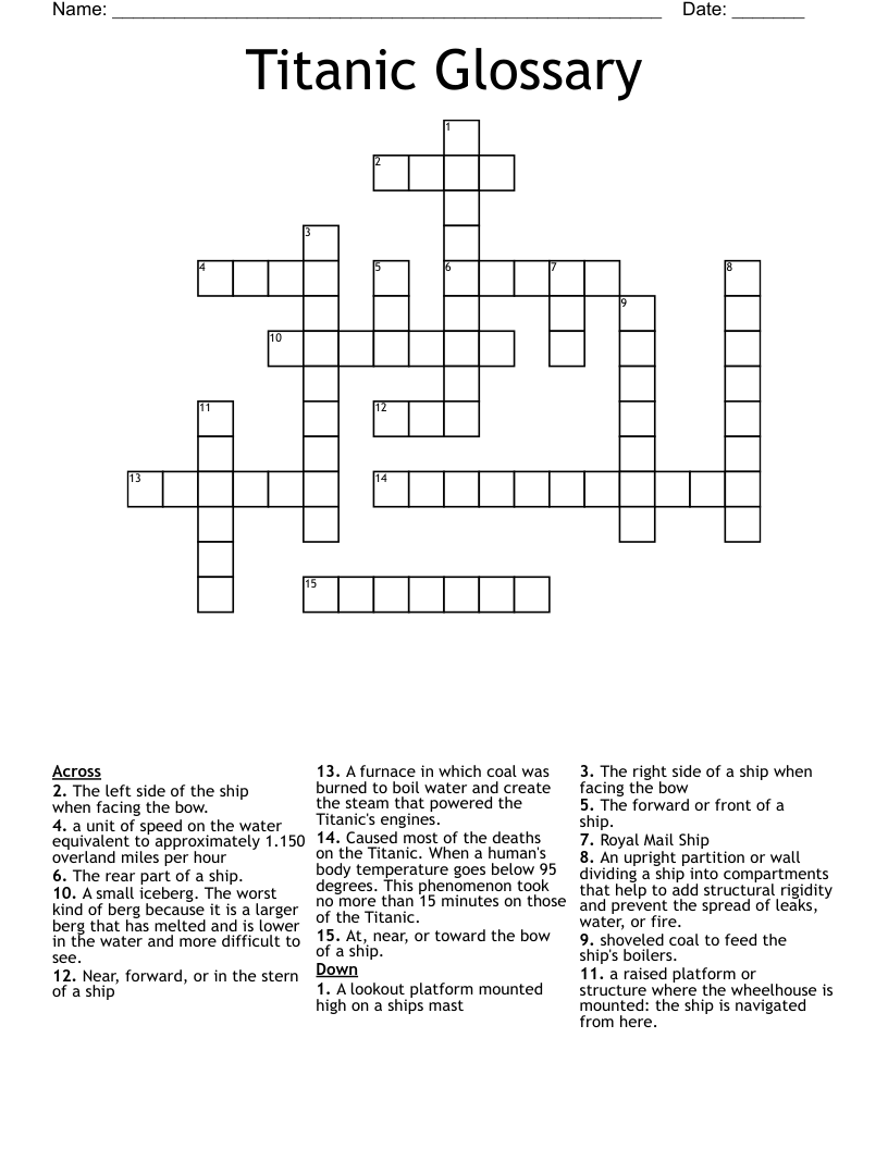 Titanic Glossary Crossword