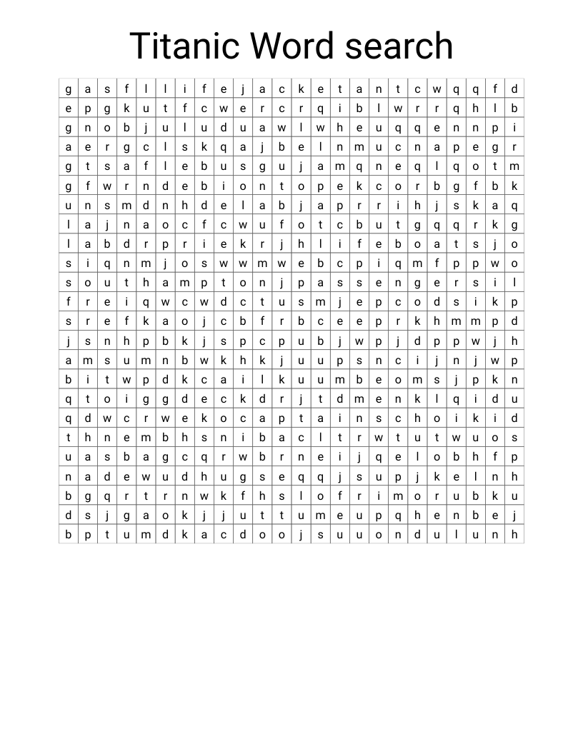 Titanic Word search 