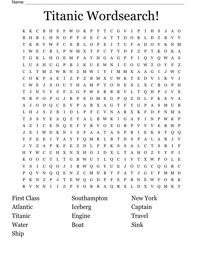Titanic Wordsearch!