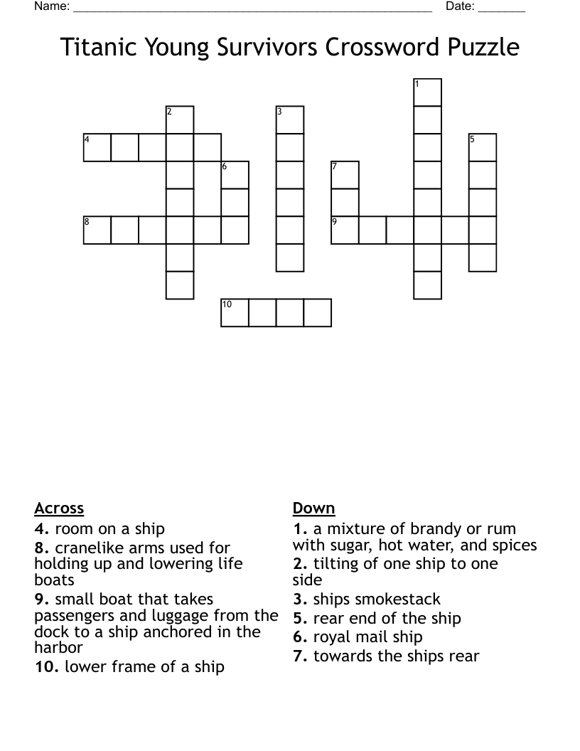 Titanic Young Survivors Crossword Puzzle