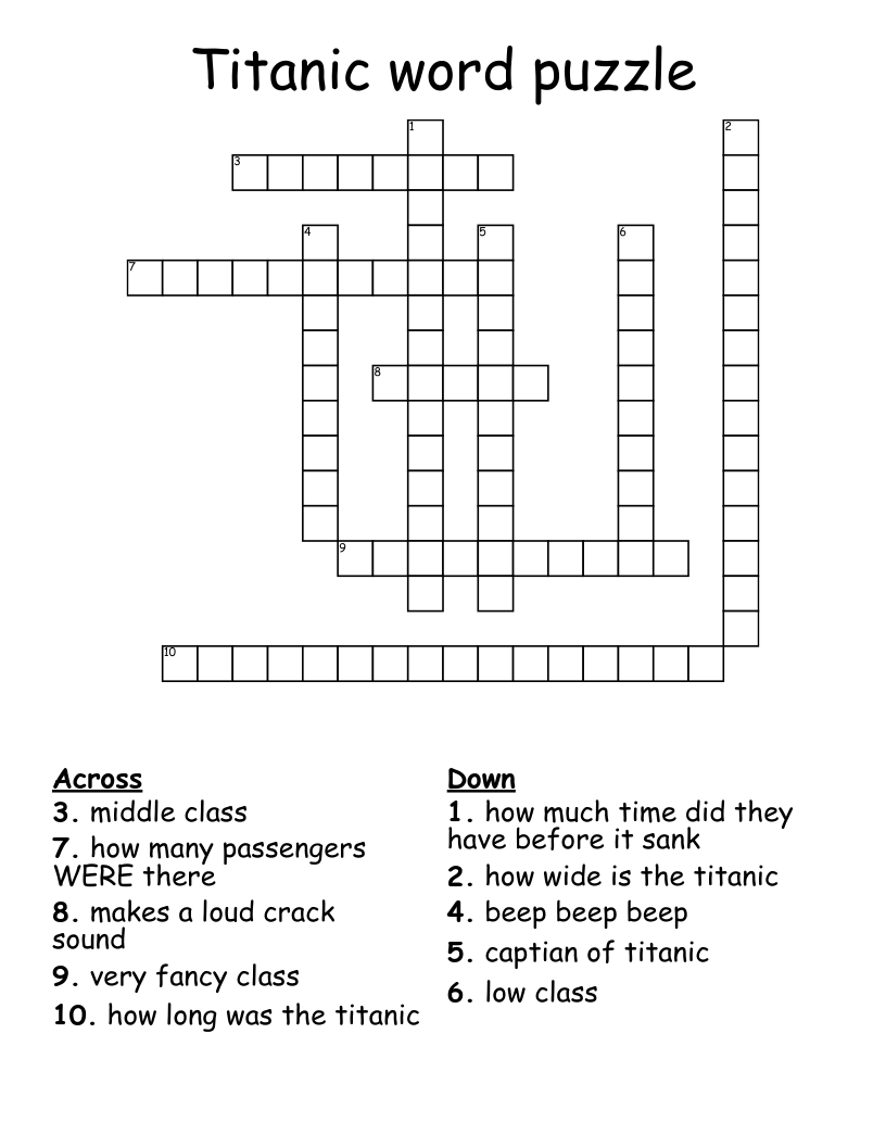 Titanic word puzzle Crossword