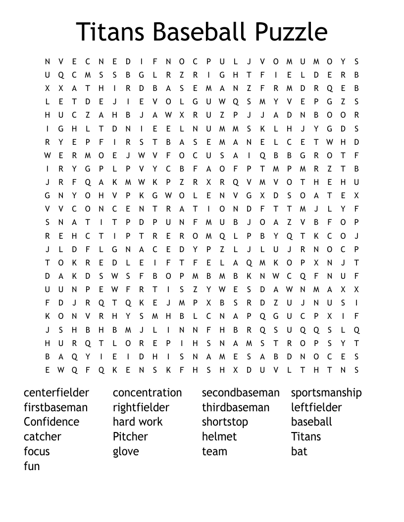 Titans Baseball Puzzle Word Search