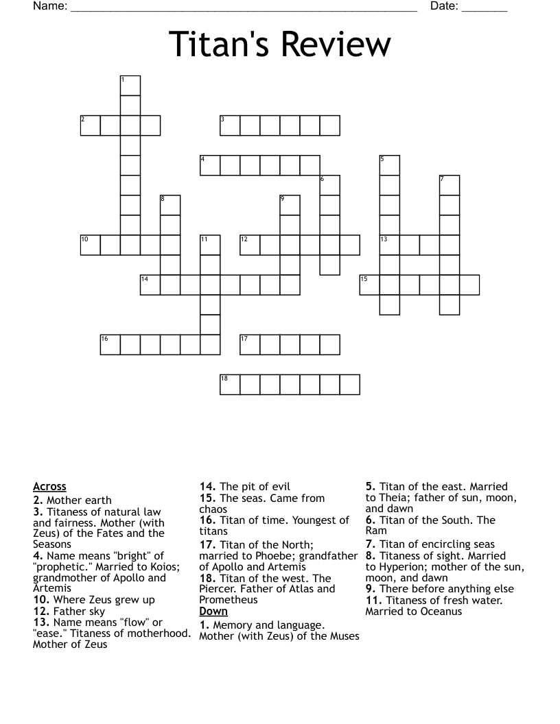 Titan's Review Crossword