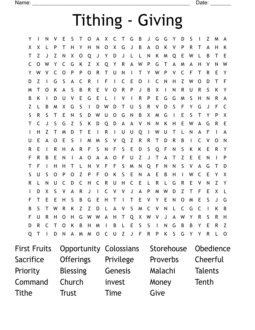 Tithing - Giving Word Search