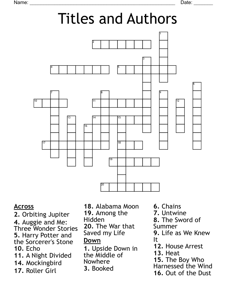 Titles and Authors Crossword