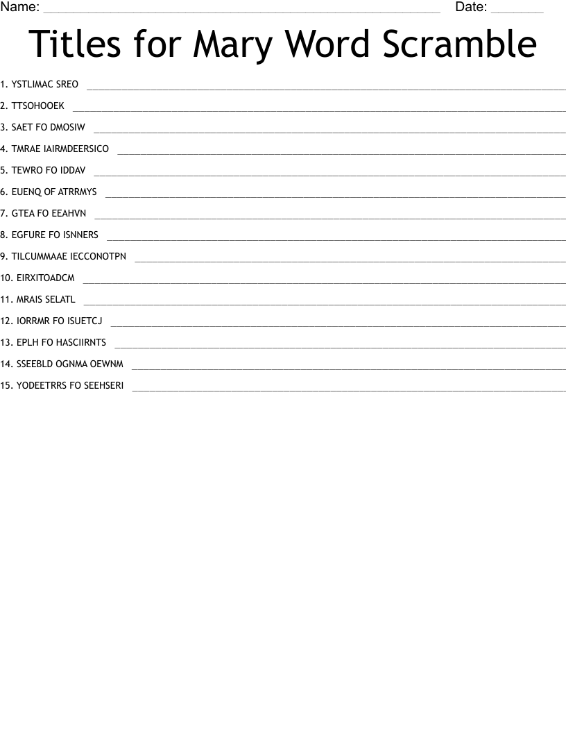 Titles for Mary Word Scramble