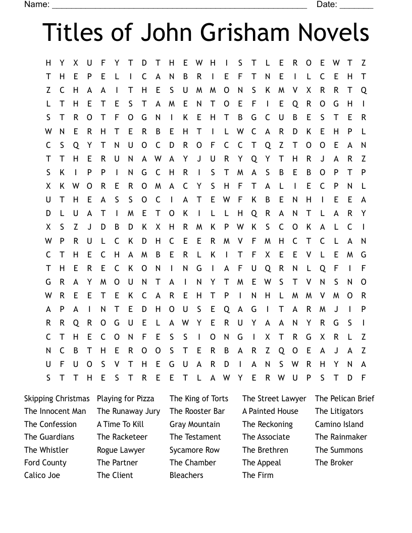 Titles of John Grisham Novels Word Search
