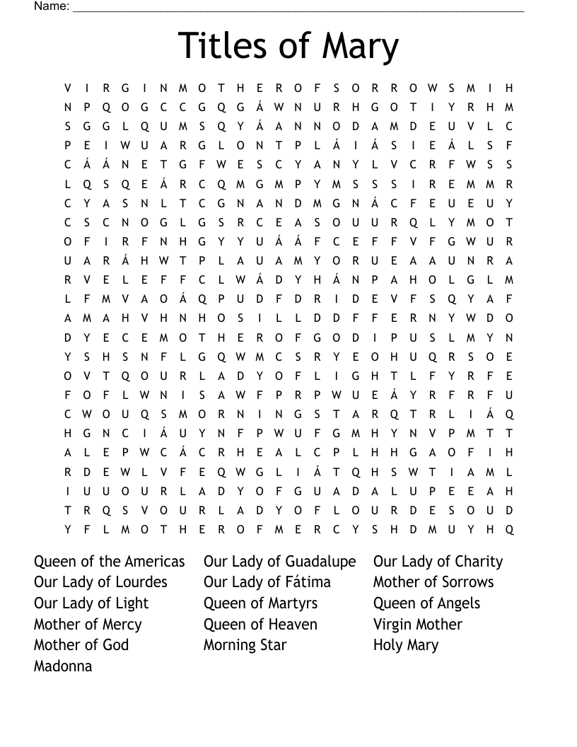 Titles of Mary Word Search