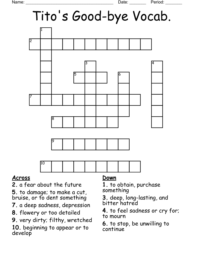 Tito's Good-bye Vocab. Crossword