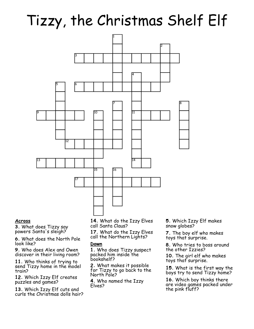 Tizzy, the Christmas Shelf Elf Crossword