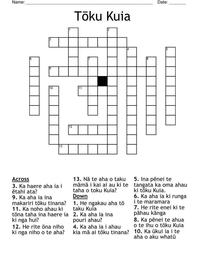 Tōku Kuia Crossword