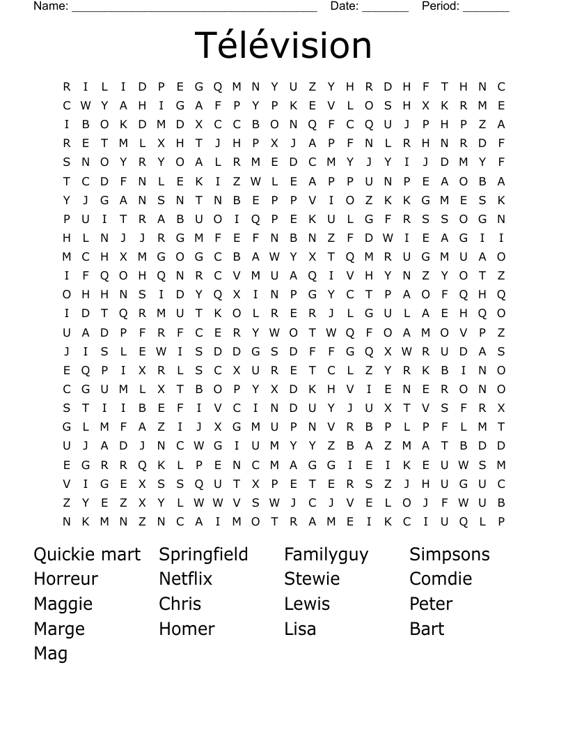 Télévision Word Search