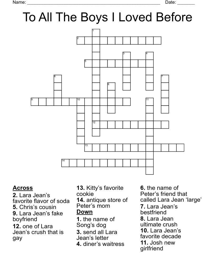 To All The Boys I Loved Before Crossword