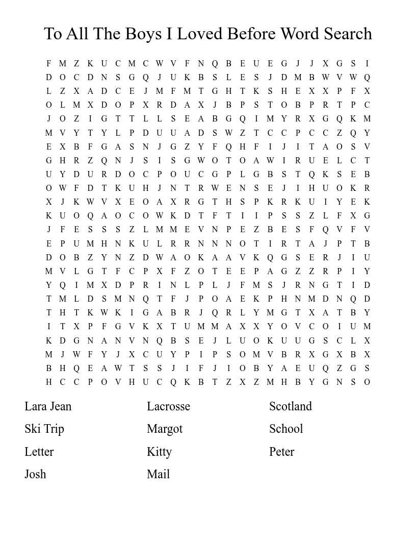 To All The Boys I Loved Before Word Search