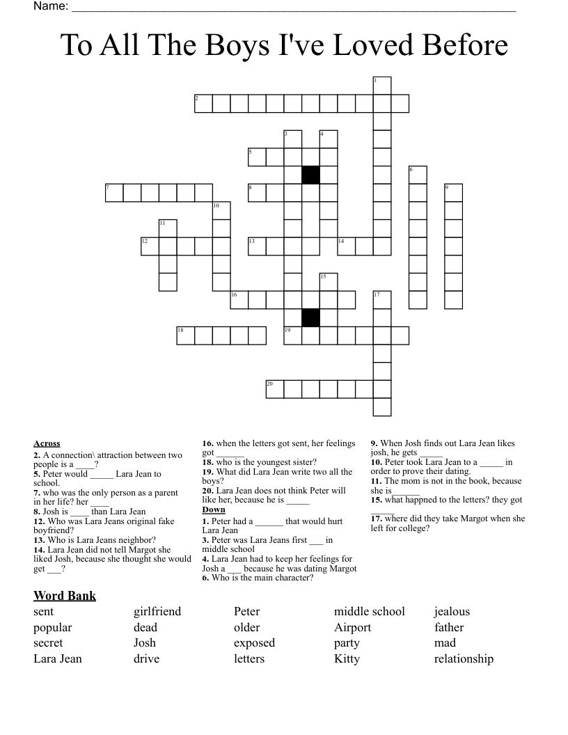 To All The Boys I've Loved Before Crossword