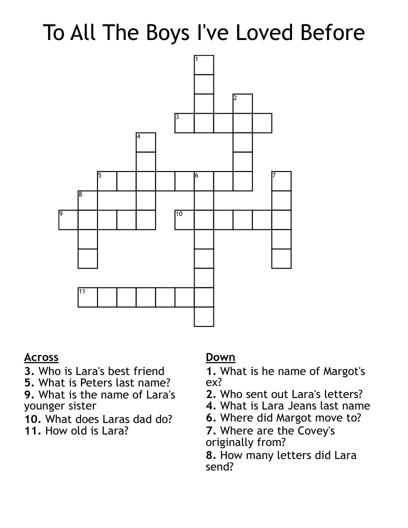To All The Boys I've Loved Before Crossword