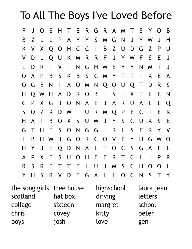 To All The Boys I've Loved Before Word Search